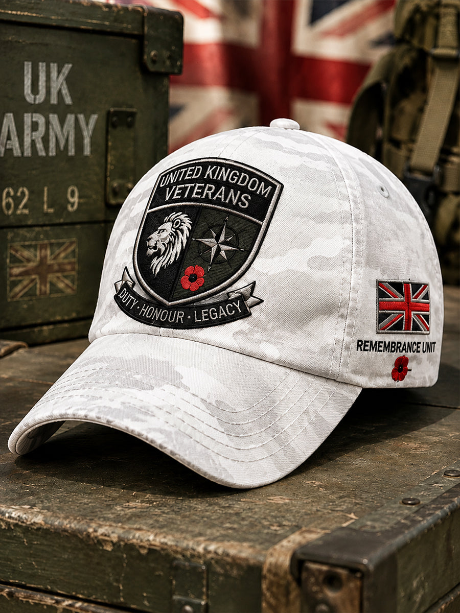 Men's Vintage-Style Camo-Print Cap with Veteran Commemorative Elements