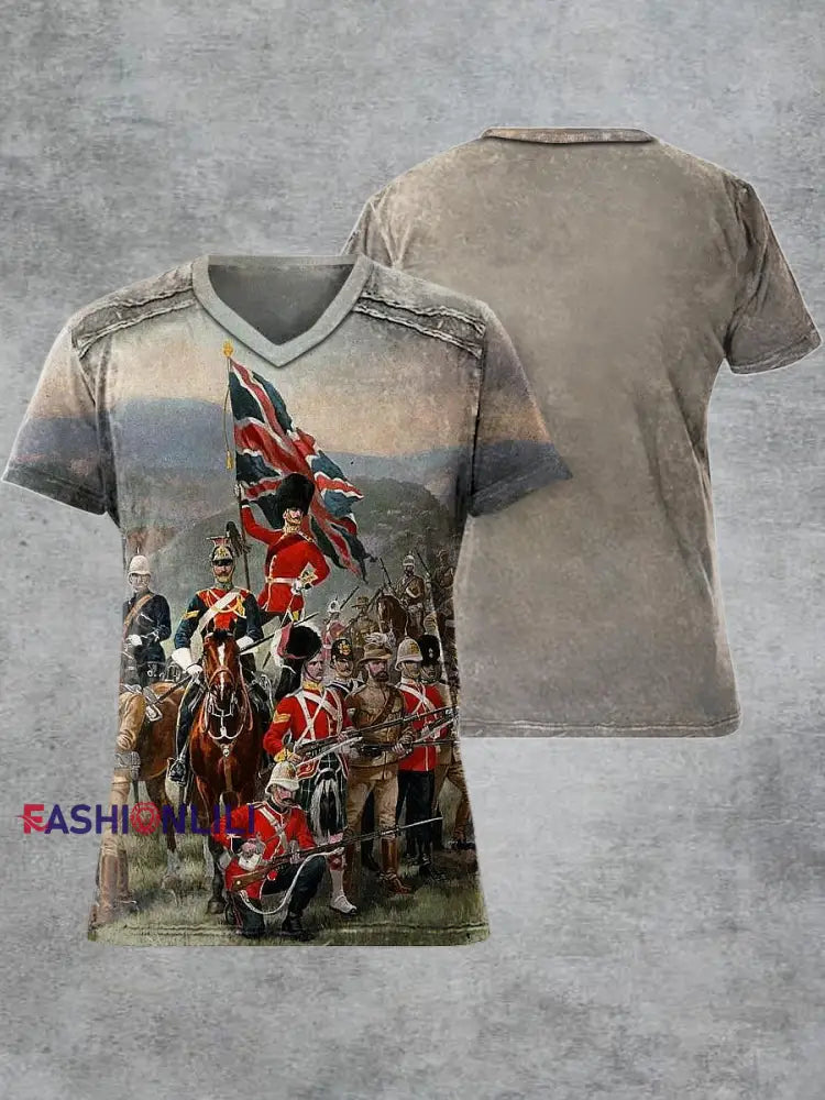 Men's Retro Defenders Of The Empire Printed V-neck Short-Sleeved T-shirt