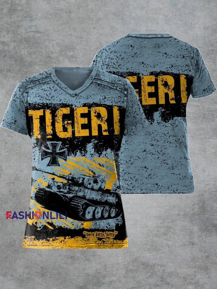 Men's Retro Tank Printed V-neck Short-Sleeved T-shirt