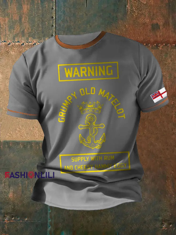 Men's Royal Navy Grumpy Old Veteran Printed T-shirt