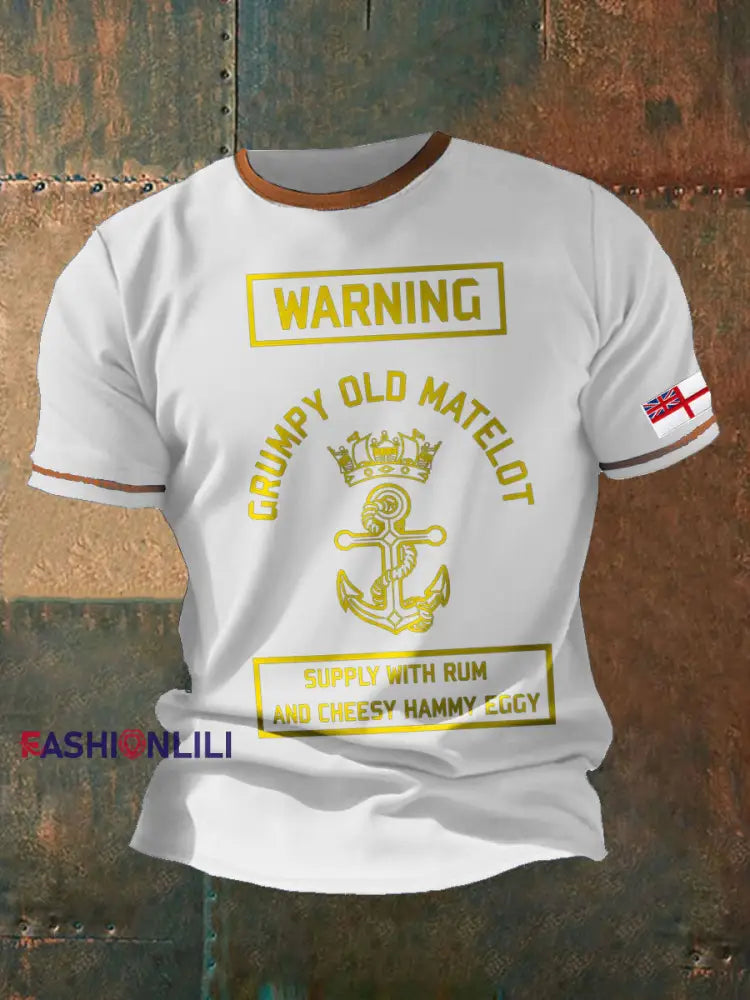 Men's Royal Navy Grumpy Old Veteran Printed T-shirt