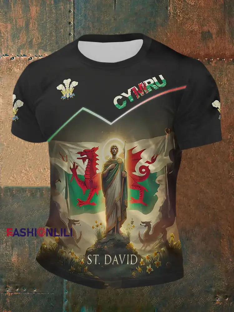 Men's Welsh Dragon Print Casual T-shirt