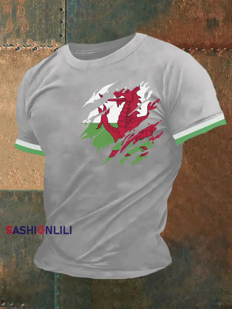 Men's Welsh Dragon Print Casual T-shirt