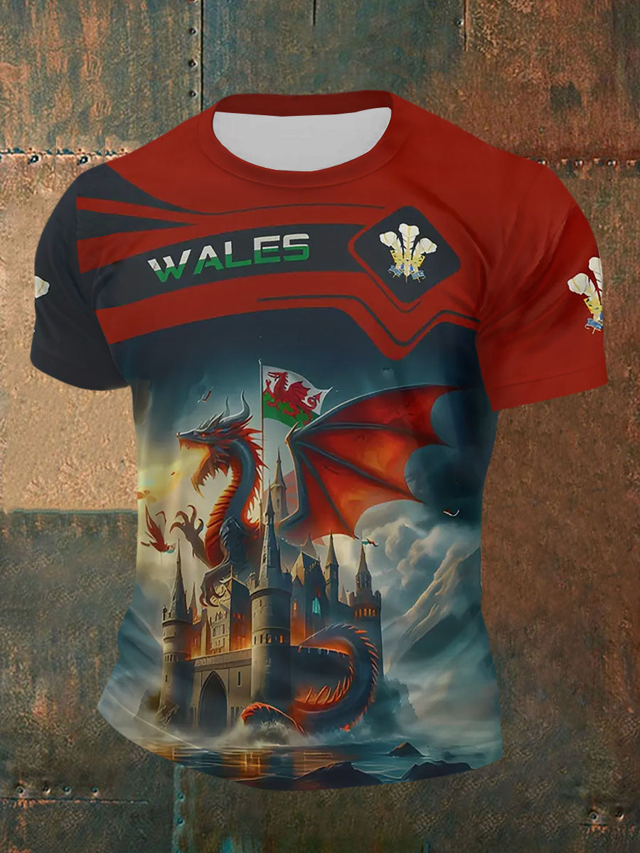 Men's Welsh Dragon Print Casual T-shirt