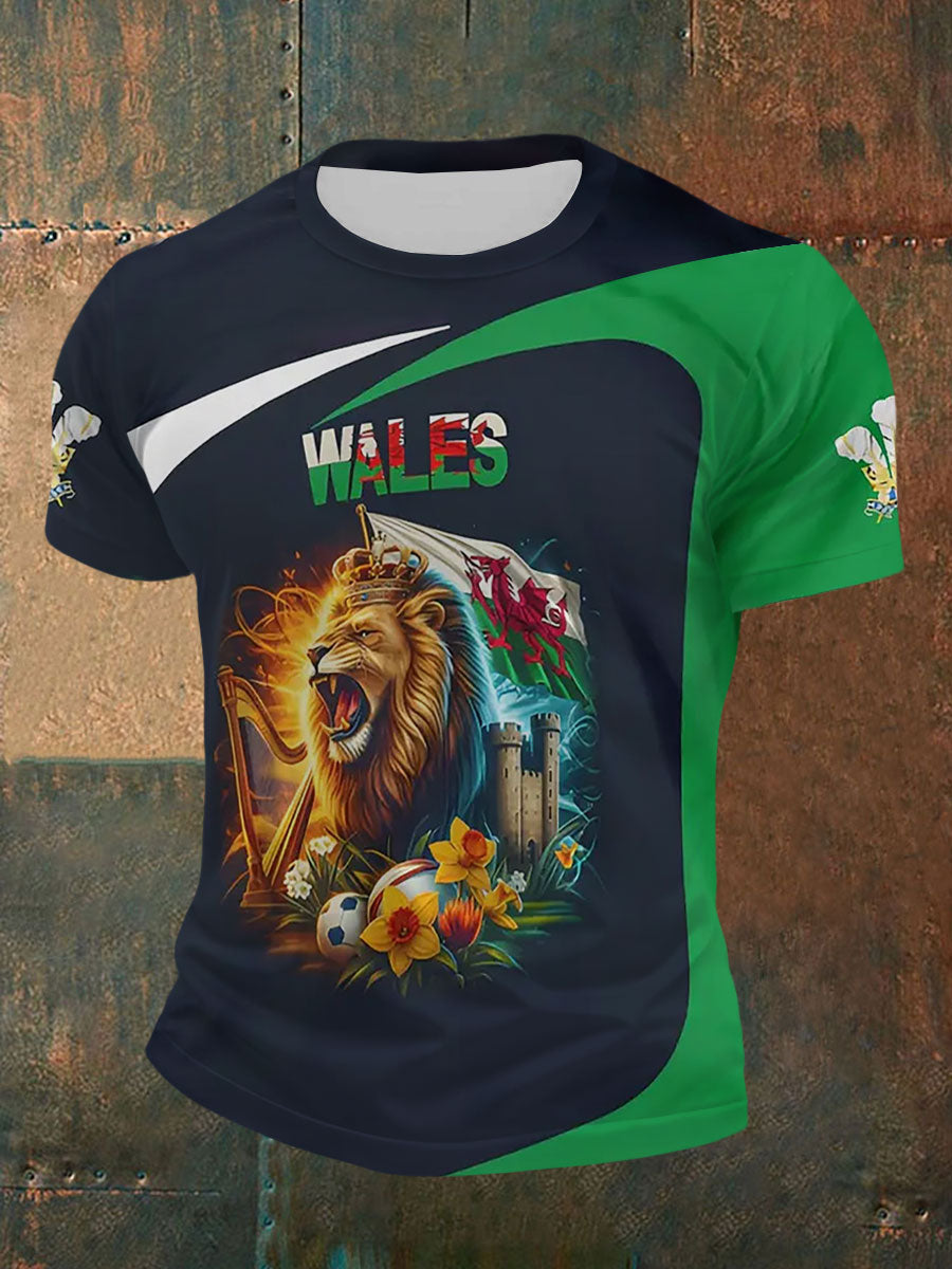 Men's Welsh Dragon & Lion Print Casual T-Shirt