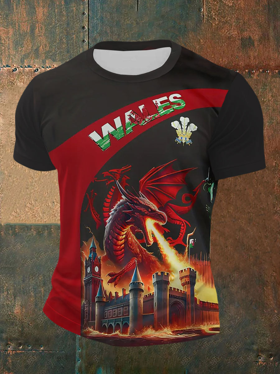 Men's Welsh Dragon Print Casual T-shirt