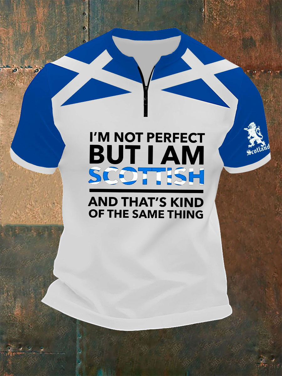 Men's Zip Scottish Flag Short Sleeve T-Shirt