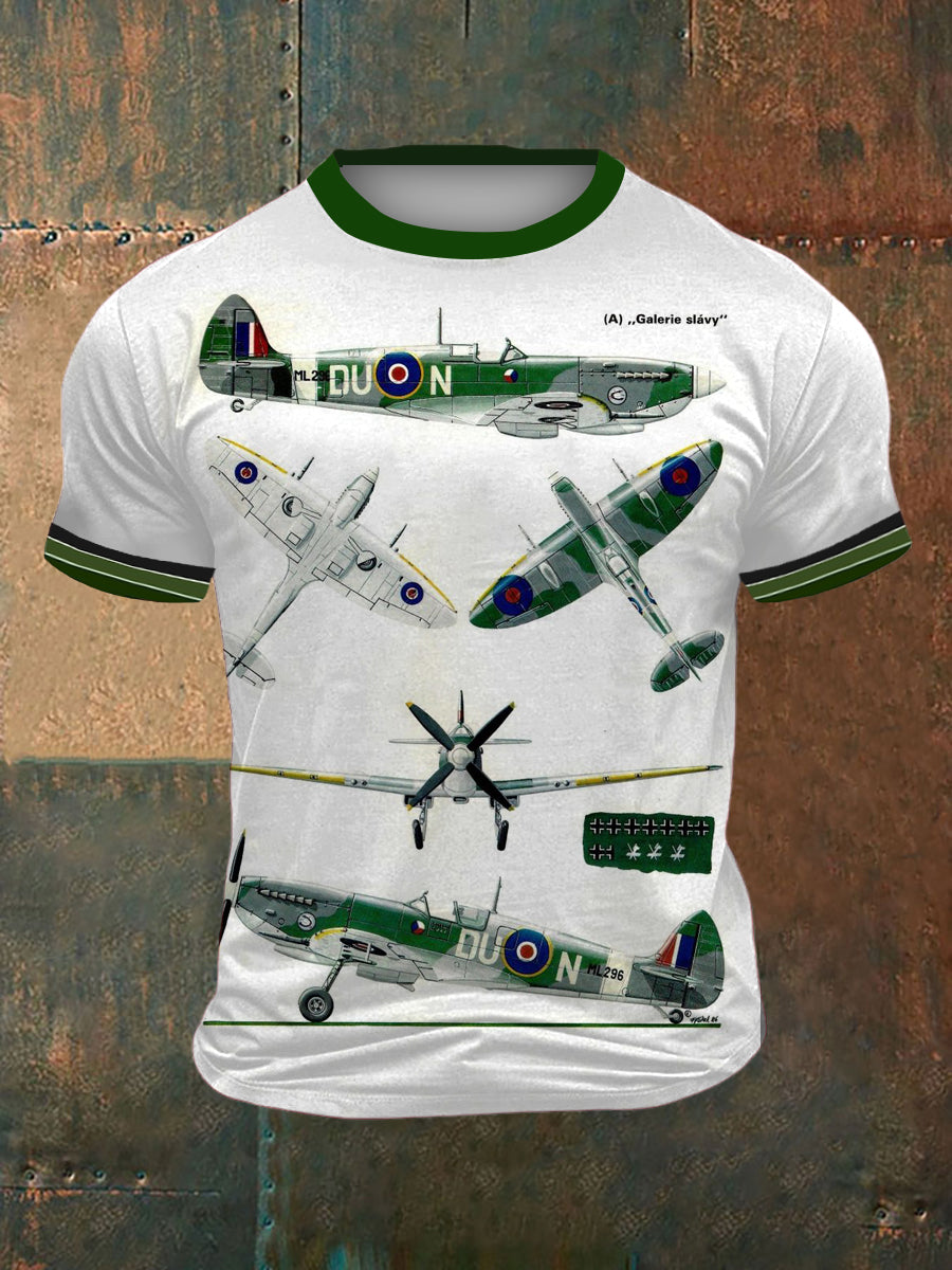 British Fighter Jet Printed Vintage Fashion Loose Short Sleeve T-Shirt