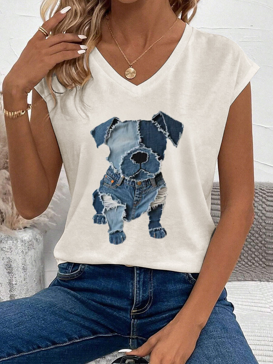 Women's Cute Dog Pattern Patchwork Art Tank Top