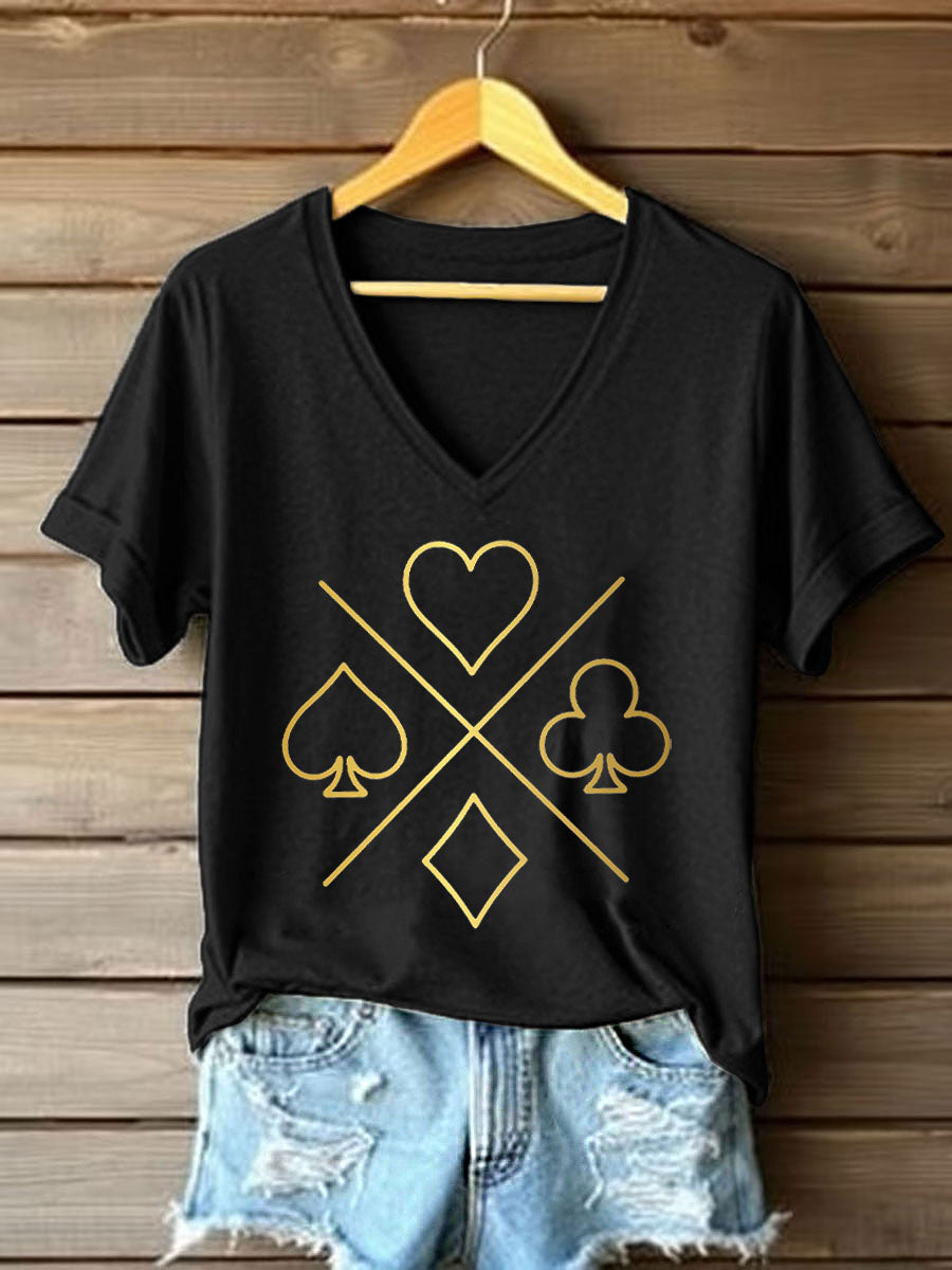 Women's Poker Cards Art Print V-Neck T-Shirt