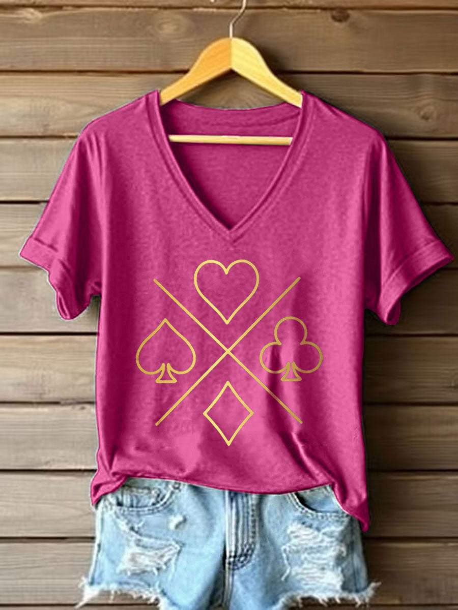 Women's Poker Cards Art Print V-Neck T-Shirt
