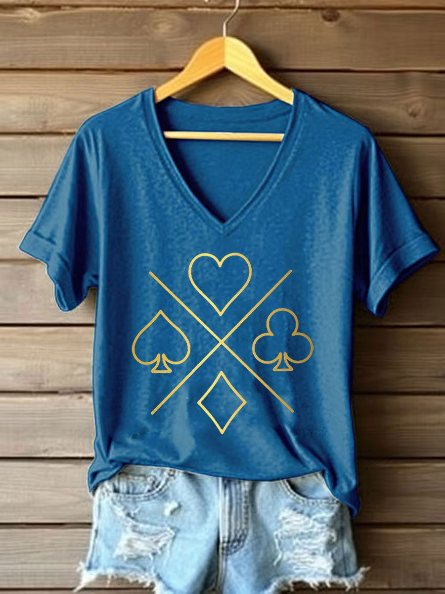 Women's Poker Cards Art Print V-Neck T-Shirt