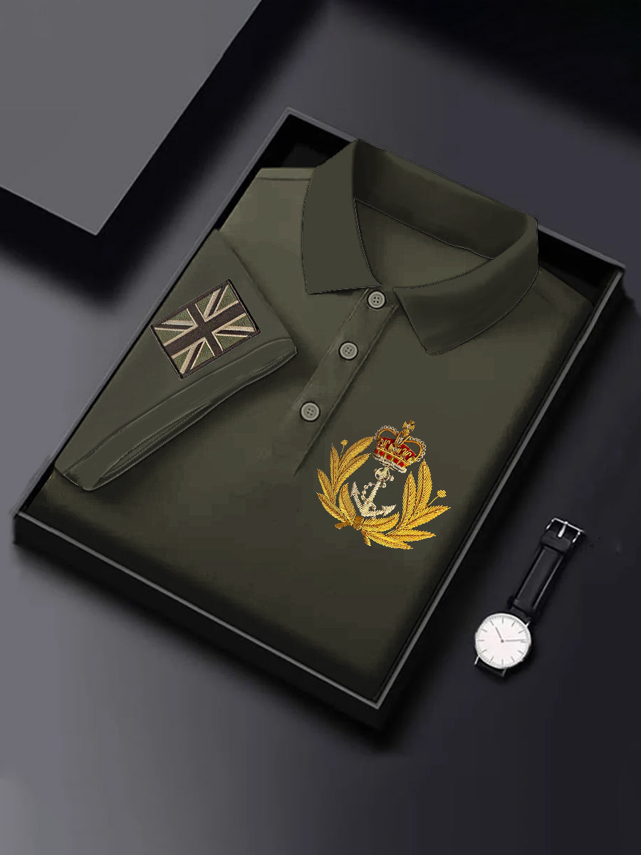 Men's Business Style Embroidered Badge Top