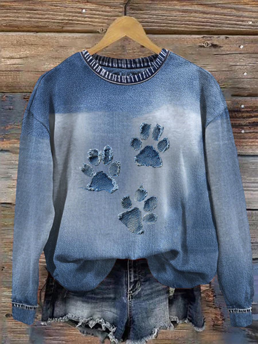 Women's denim paw sweatshirt