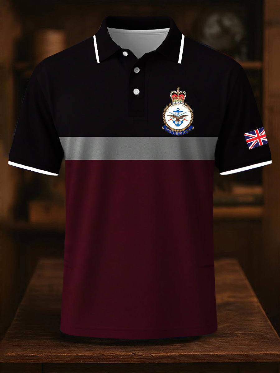 Men's British Armed Forces MOD Veterans Stripes Print Casual Short Sleeve Top