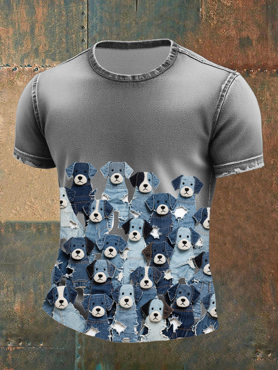 Men's denim dog print t-shirt