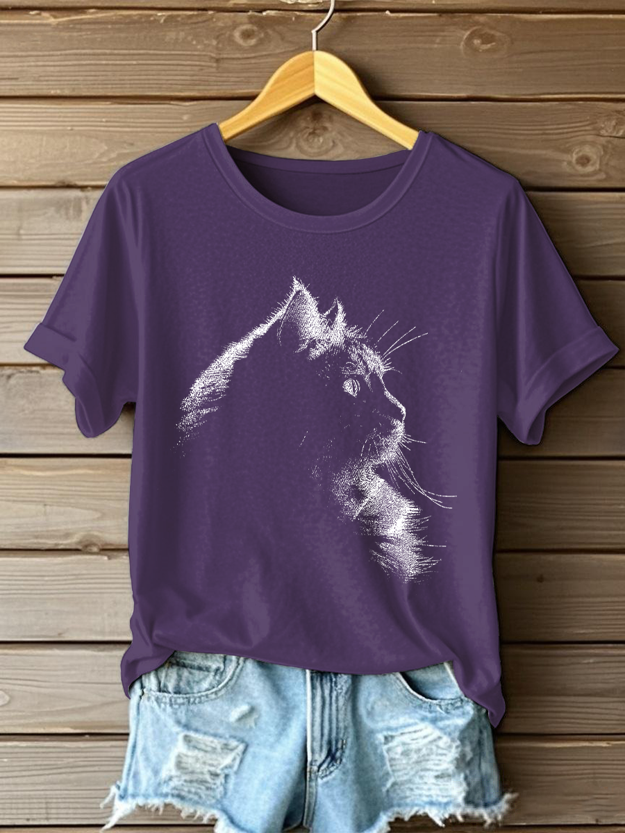 Women's Cute Cat Print Casual T-Shirt
