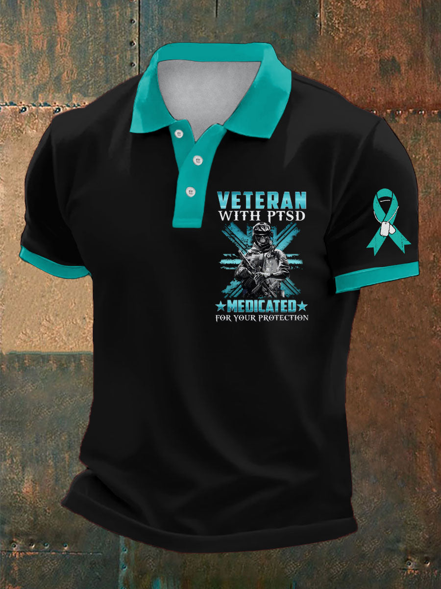 Men's PTSD Awareness Veteran Printed Casual Tops