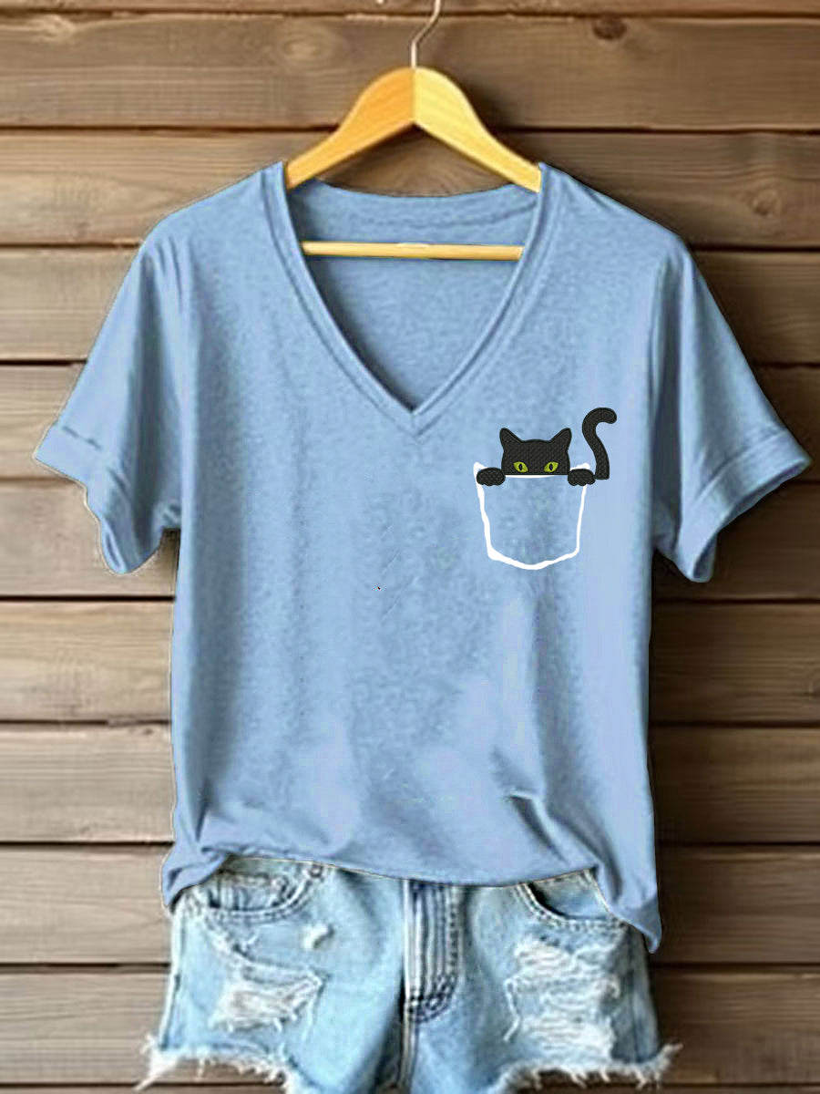 Women's Cute Cat Printed Short Sleeve T-Shirt