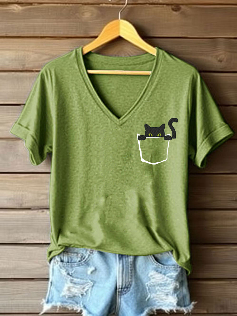 Women's Cute Cat Printed Short Sleeve T-Shirt