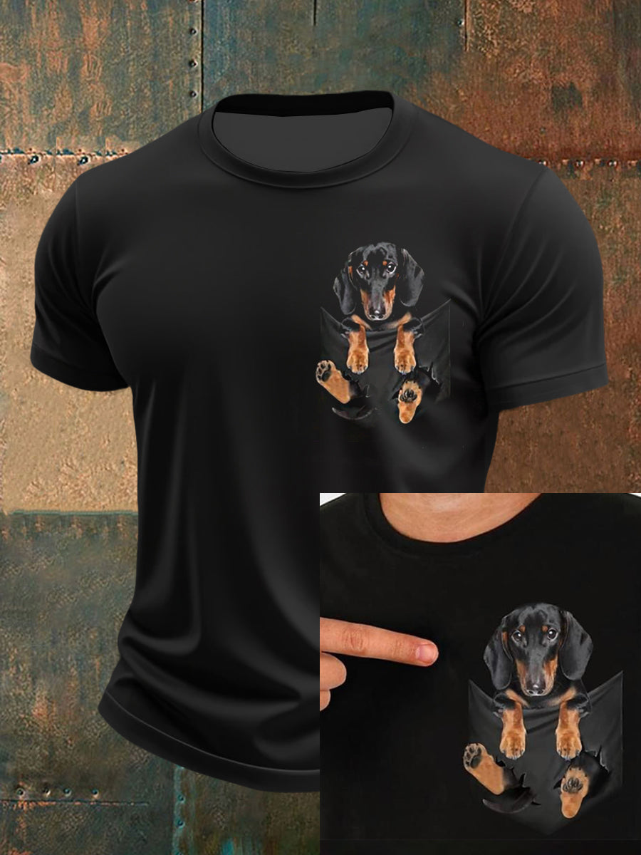Men's Cute Puppy 3D Print Pocket Short Sleeves T-Shirt