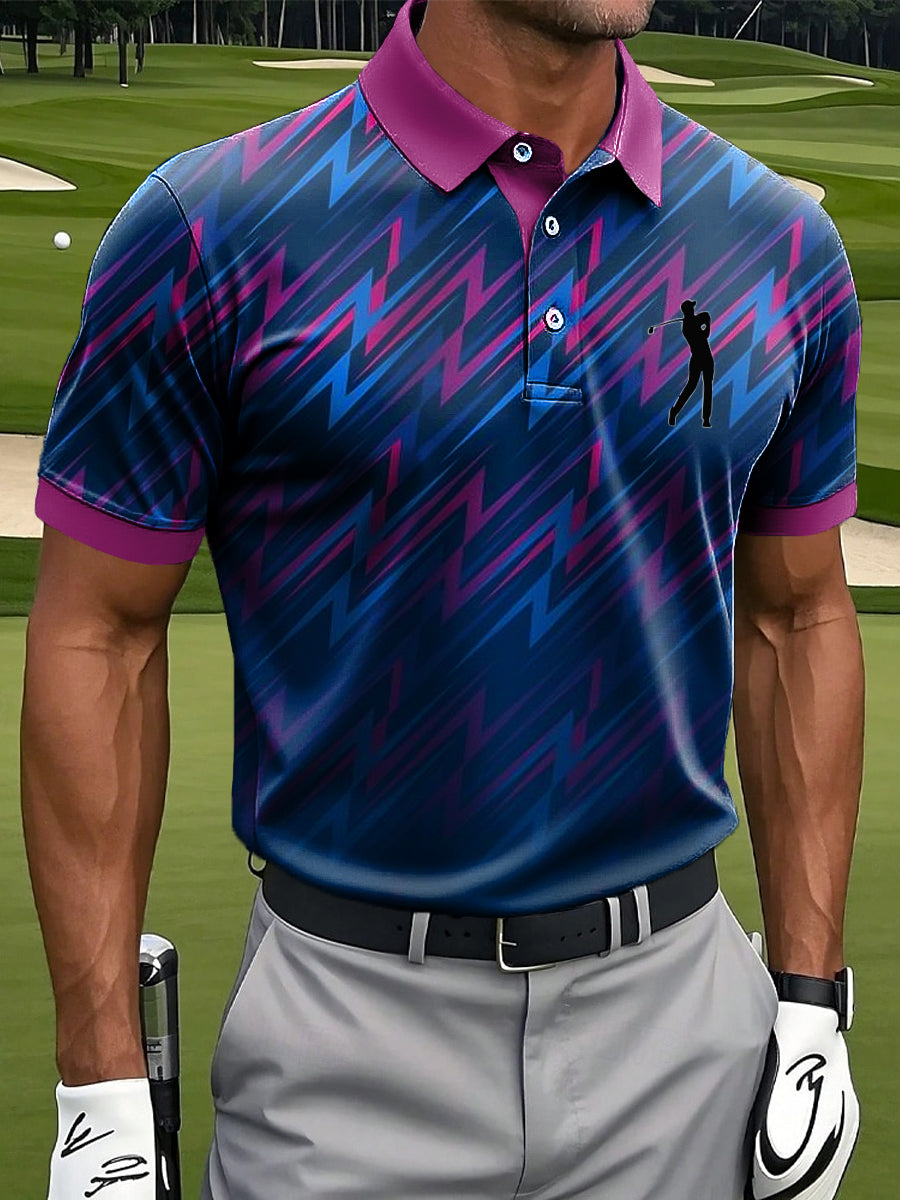 Men's Retro Abstract Geometric Art Print Casual Business Polo Shirt