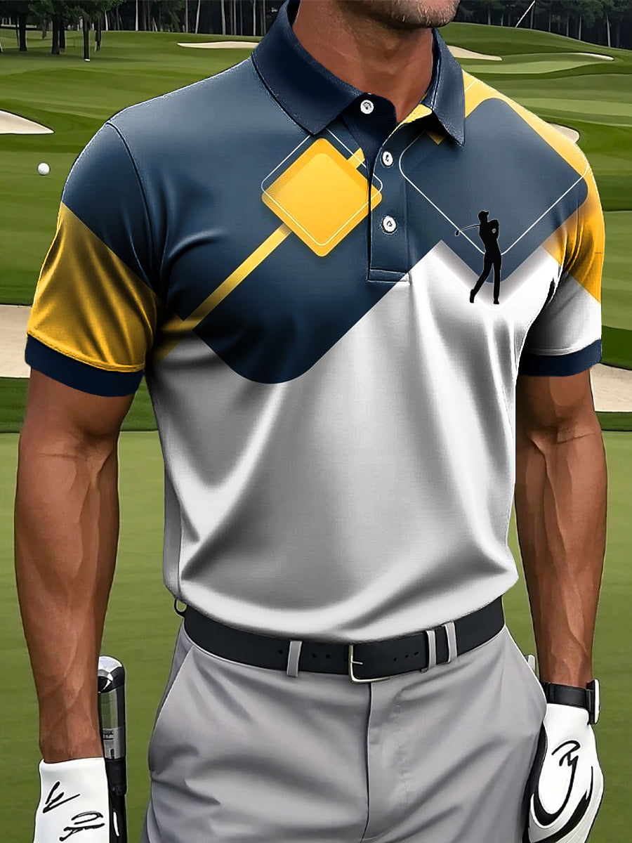 Men's Retro Abstract Irregular Geometric Print Casual Business Polo Shirt