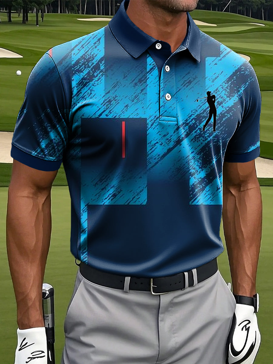 Men's Retro Abstract Mottled Geometric Print Casual Business Polo Shirt