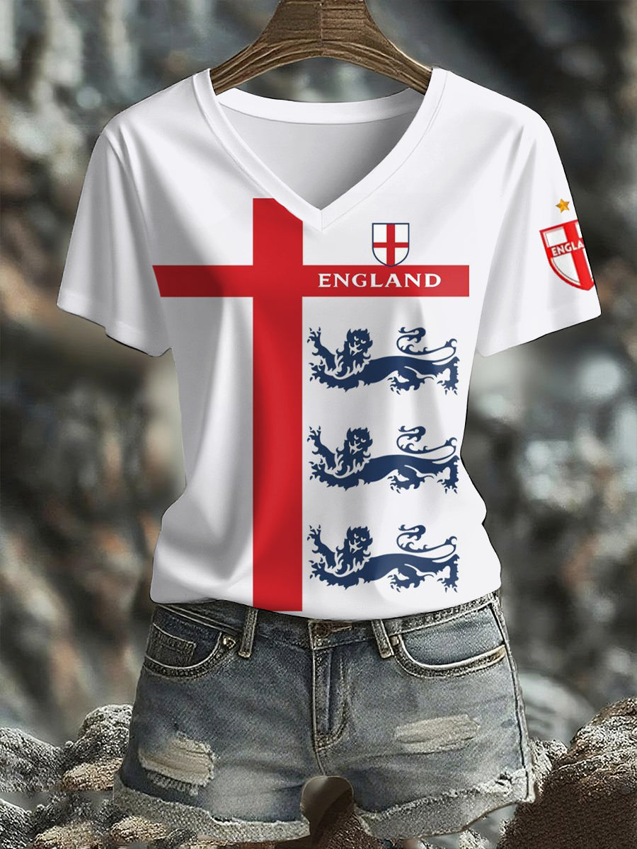 Women's UK England Football Lover Champion Printed T-shirt