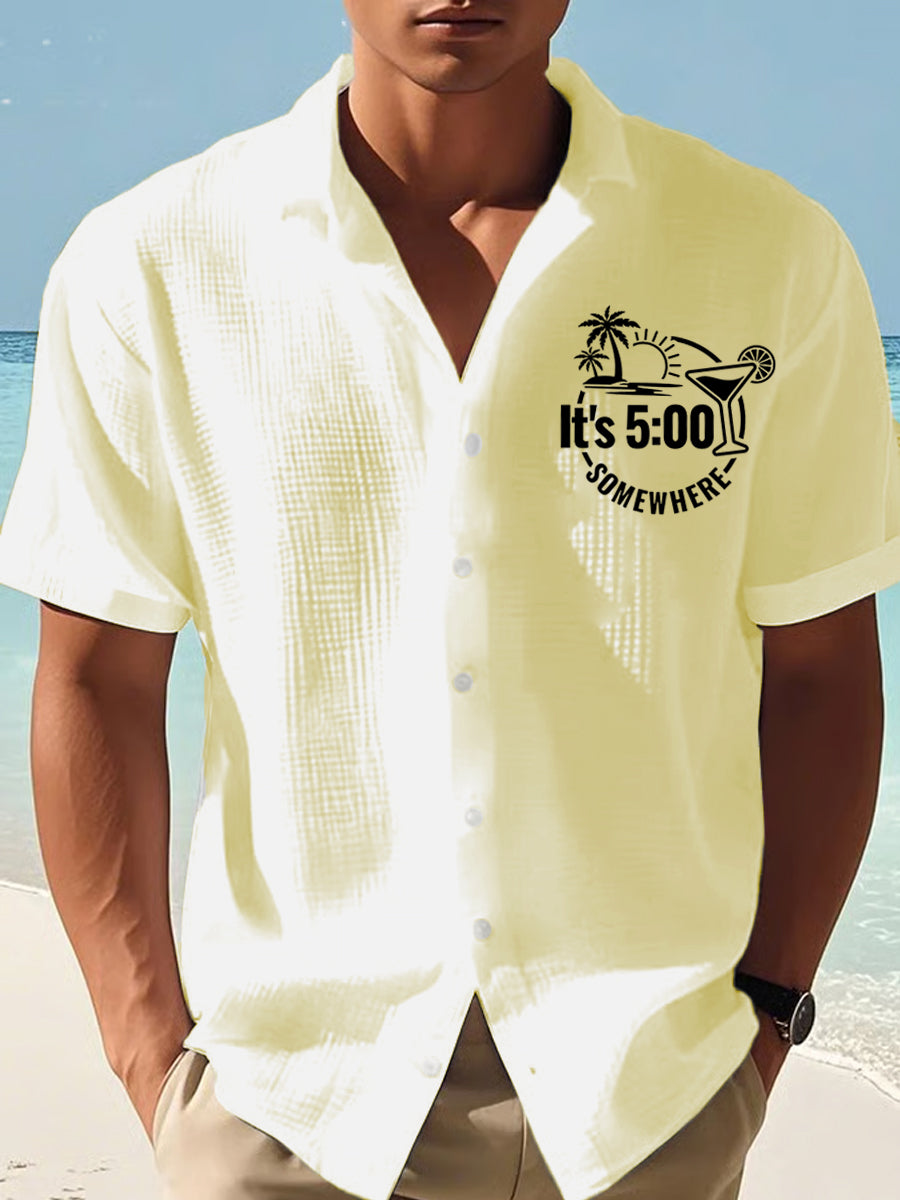 Men's It‘s 5 O'clock Somewhere Print Casual Short-Sleeve Shirt