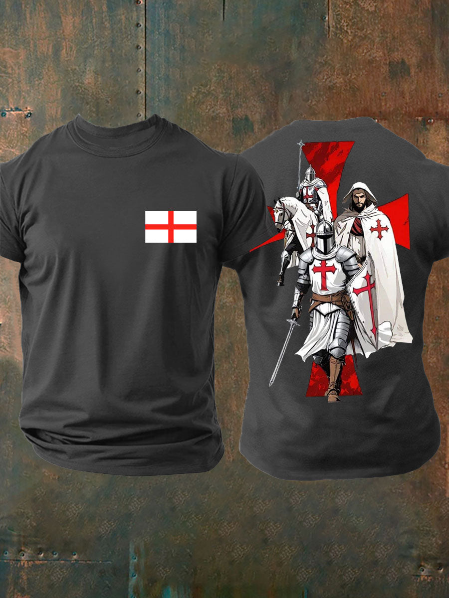 Men's English Crusaders Printed imitation cotton short-sleeved T-shirt