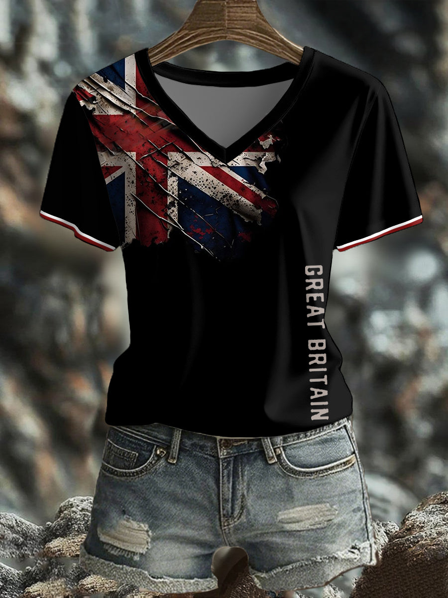 Women's UK Flag Art Printed T-shirt