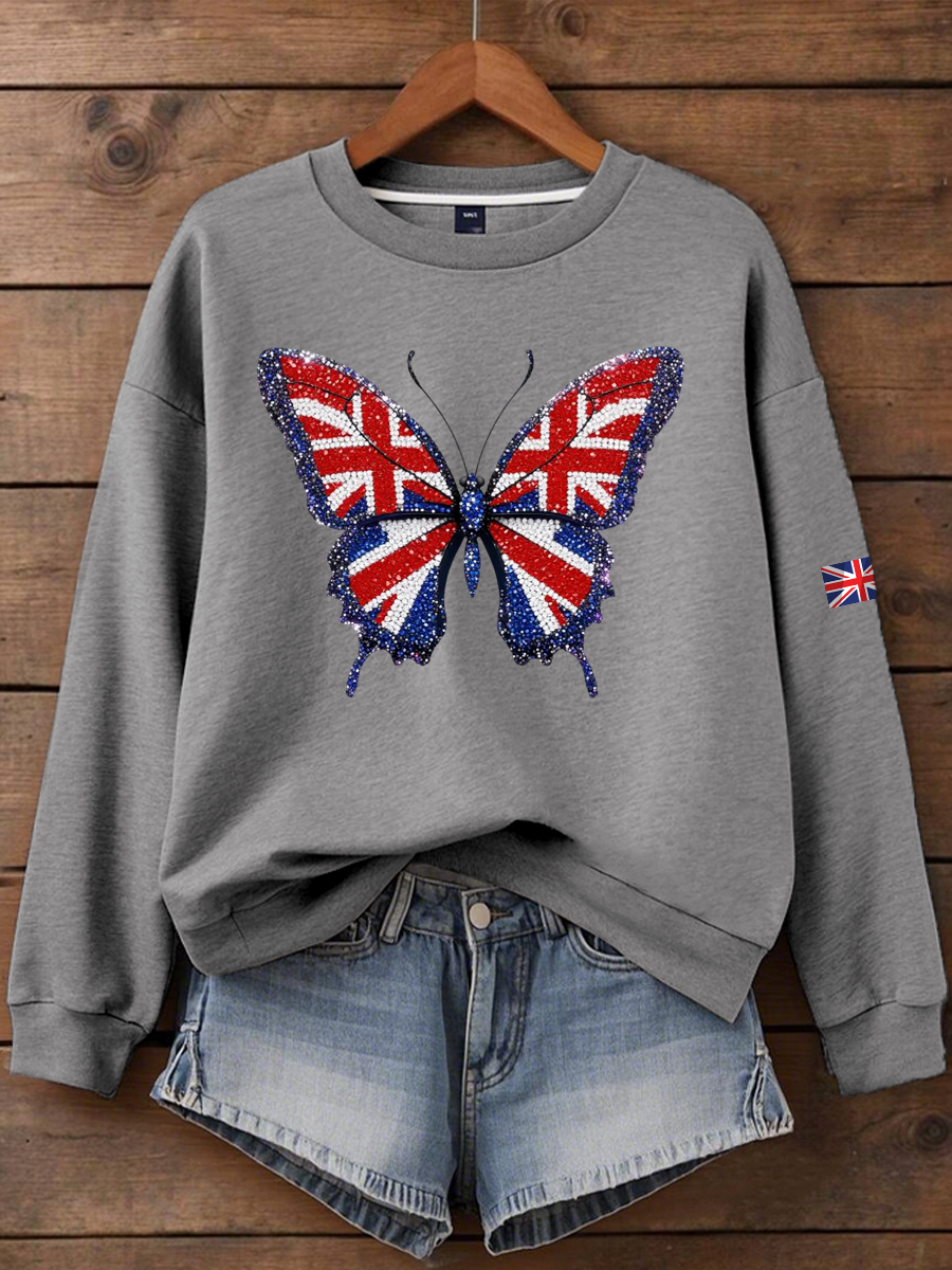 Women's British imitation diamond hot-drilling Printed Regular Sweatshirt