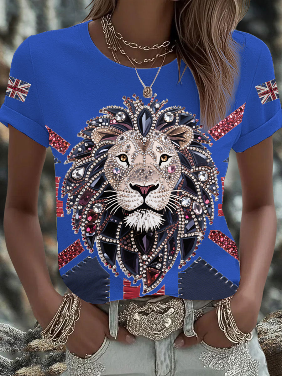 Women's UK Flag Lion Printed T-shirt