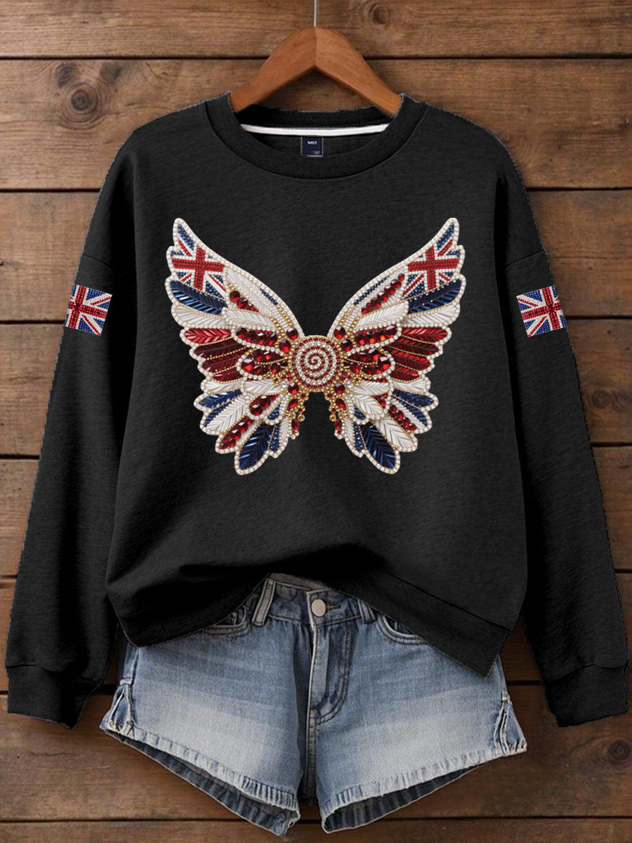 Women's British imitation diamond hot-drilling Printed Iron On Short Sleeve T-Shirt