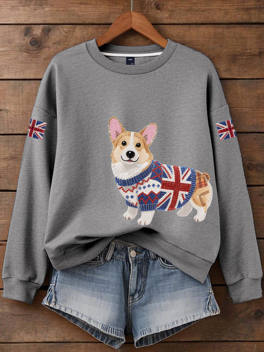 Women's British imitation diamond hot-drilling Printed Iron On Short Sleeve T-Shirt