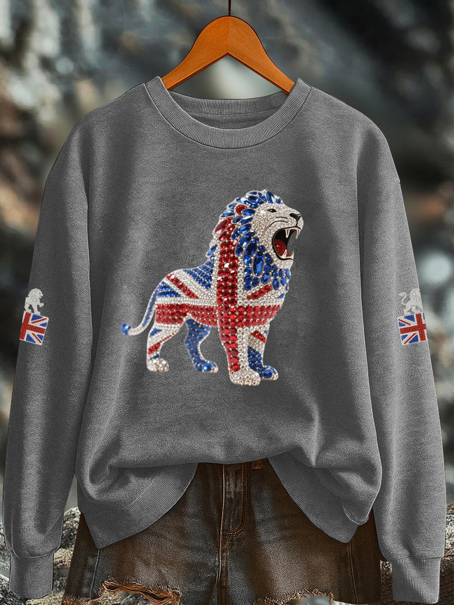 Women's British imitation diamond hot-drilling Printed Regular Sweatshirt