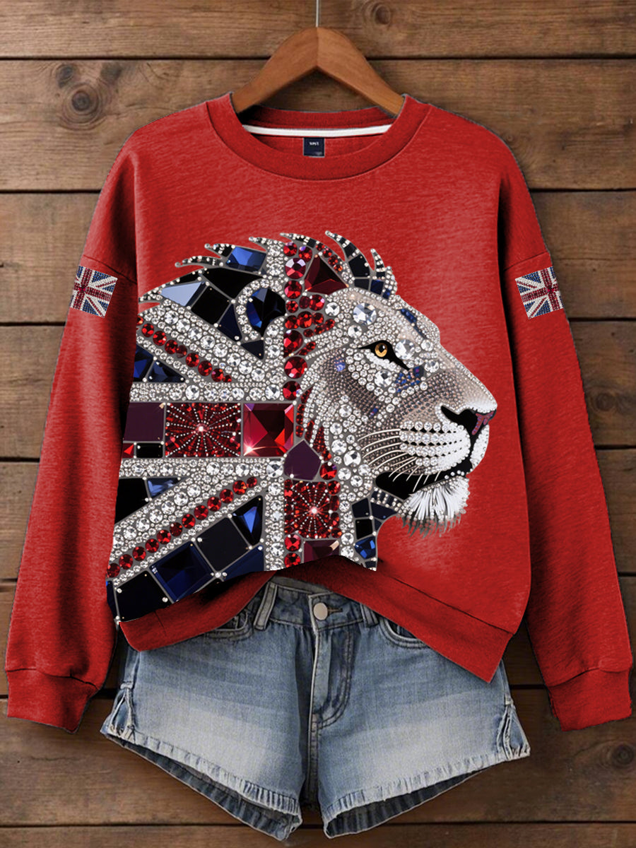 Women's British imitation diamond hot-drilling Print Sweatshirt