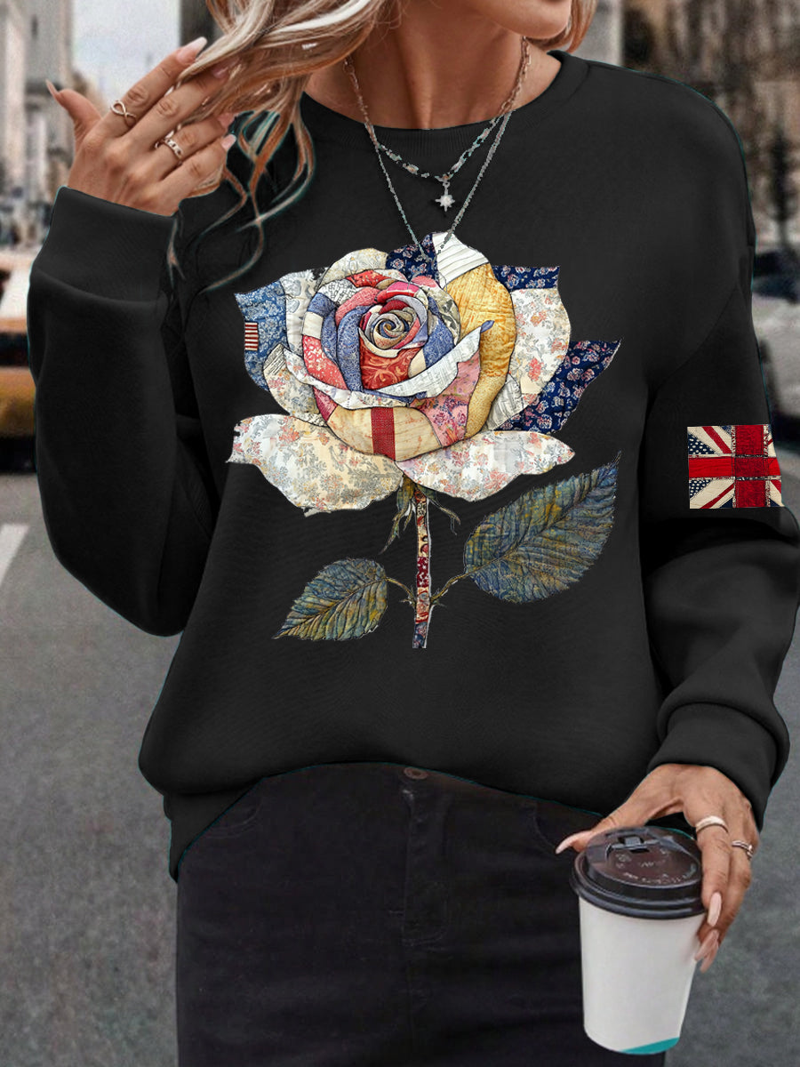 Women's UK Flag Art Rose Printed Sweatshirt
