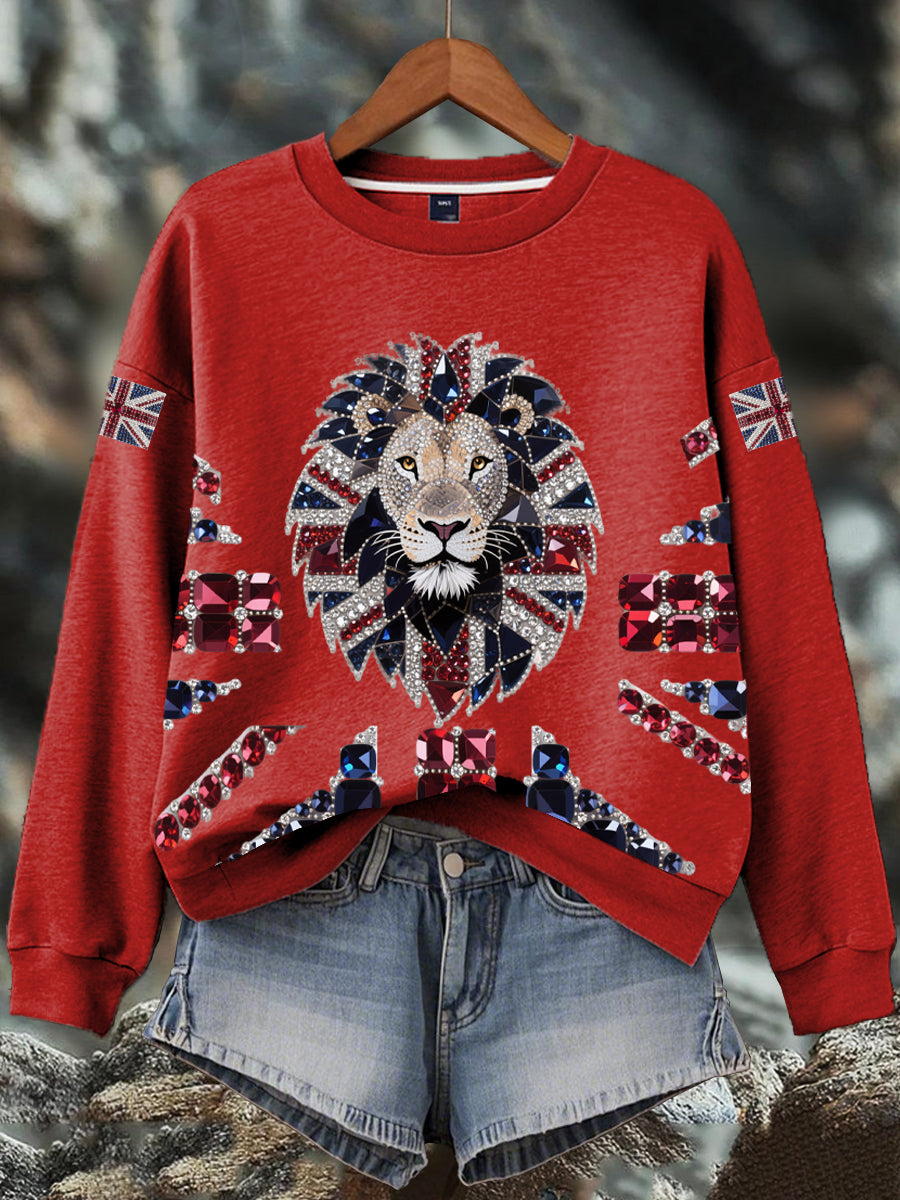 Women's British imitation diamond hot-drilling Print Sweatshirt