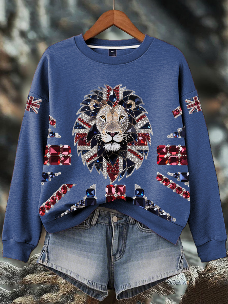 Women's British imitation diamond hot-drilling Print Sweatshirt