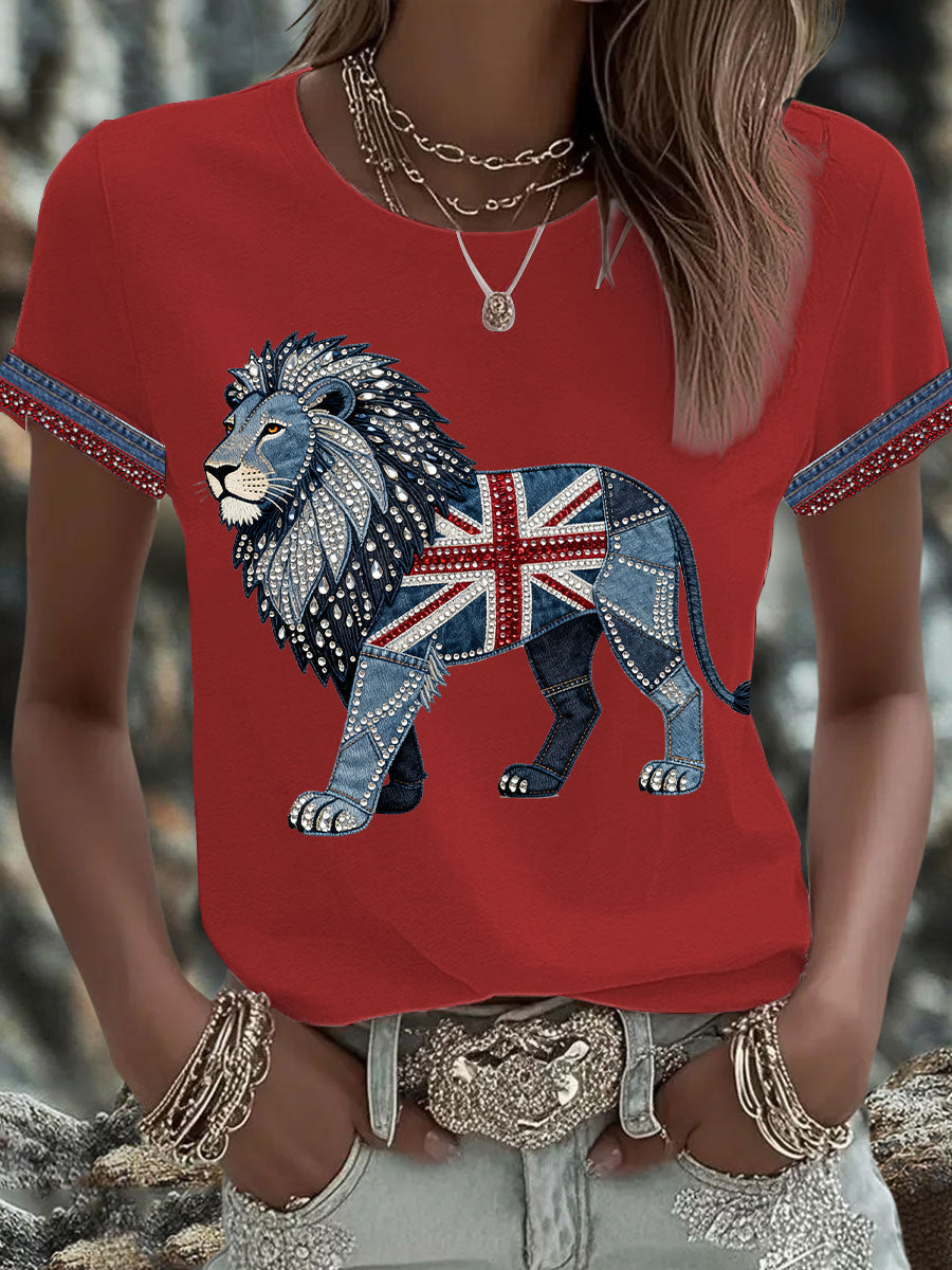 Women's British Faux Denim Printed T-shirt