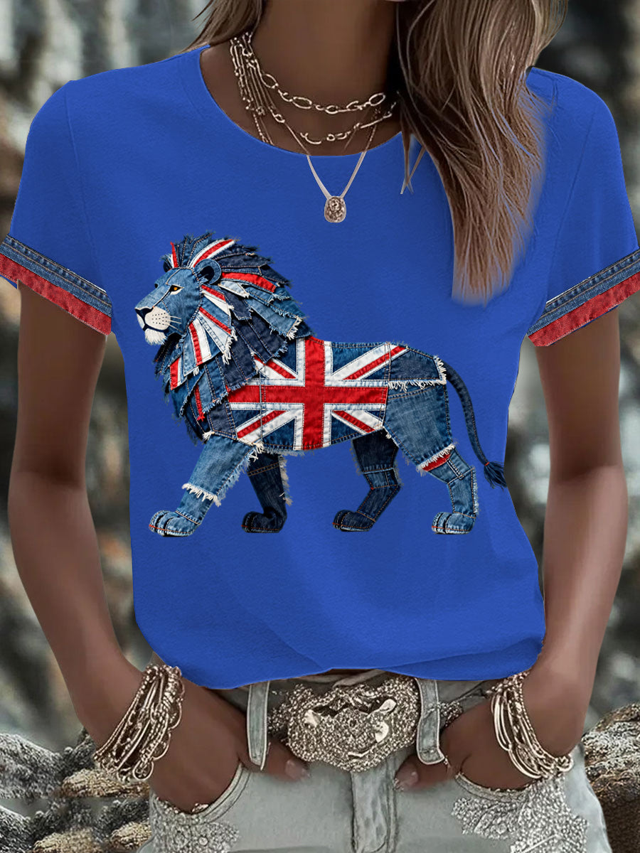 Women's British Faux Denim Printed T-shirt