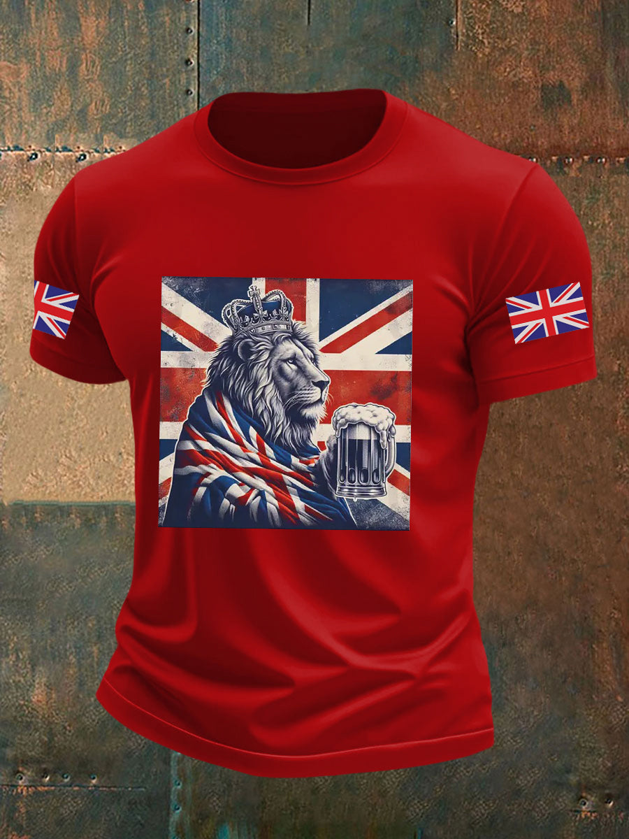 Men's Vintage England Flag Lion Printed T-shirt