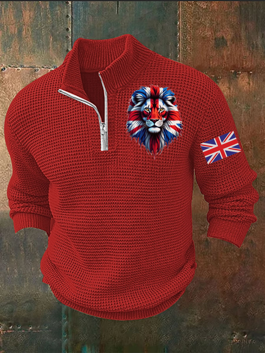 Men's Vintage England Flag Lion Printed Sweater