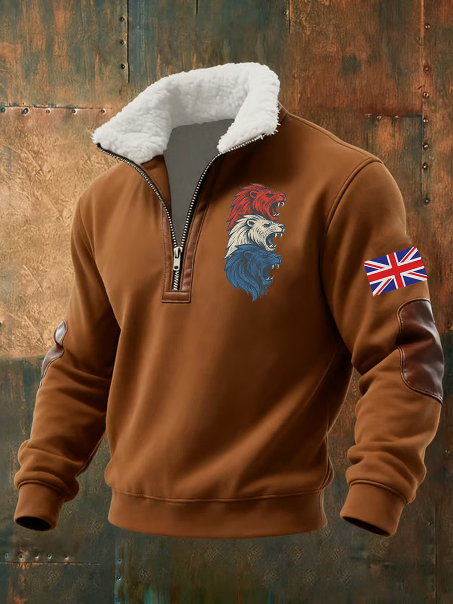 Men's Vintage England Flag Lion Printed Sweatshirt