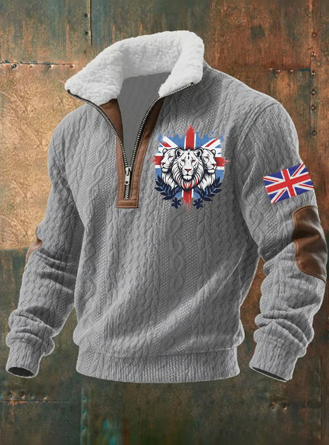 Men's Vintage England Flag Lion Printed Sweatshirt