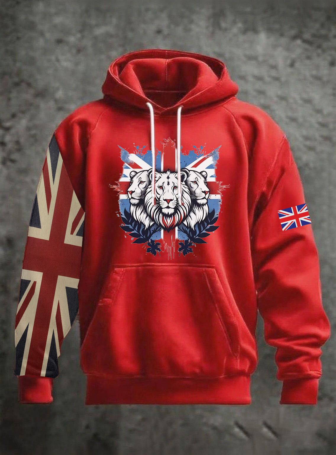 Men's Vintage England Flag Lion Printed Hoodie