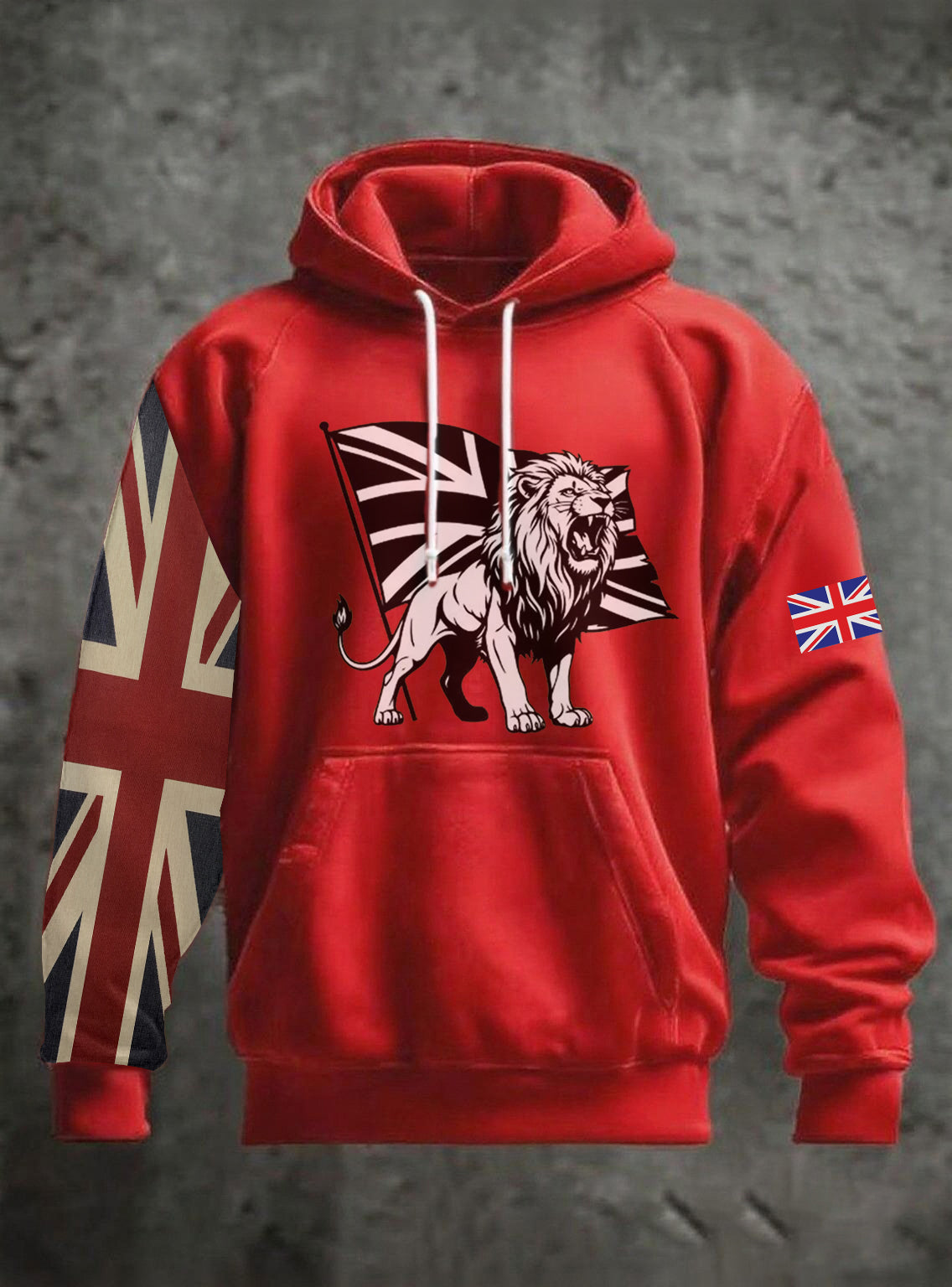Men's Vintage England Flag Lion Printed Hoodie