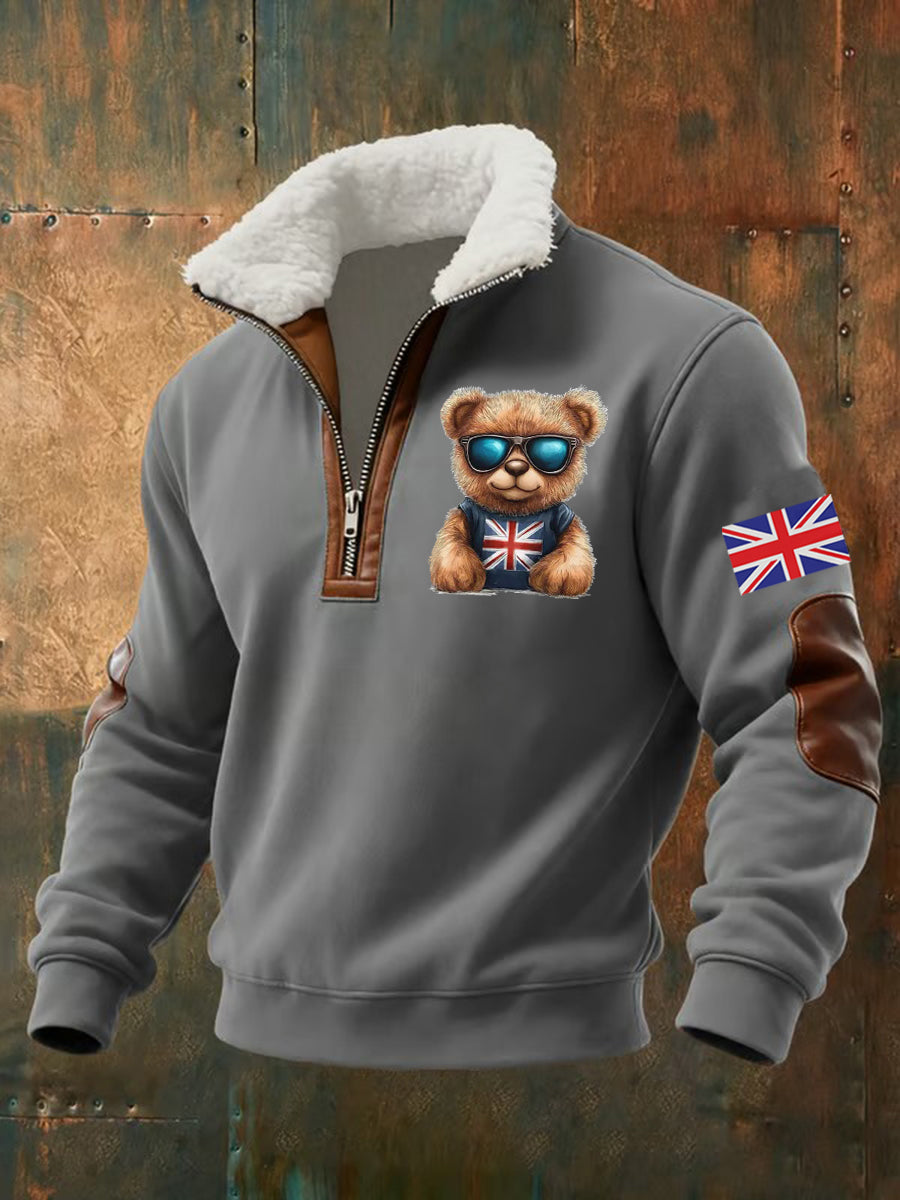 Men's Vintage England Flag Beer Printed Sweatshirt